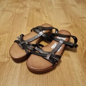 Clarks Black and Silver Metallic-Strap Platform Sandals